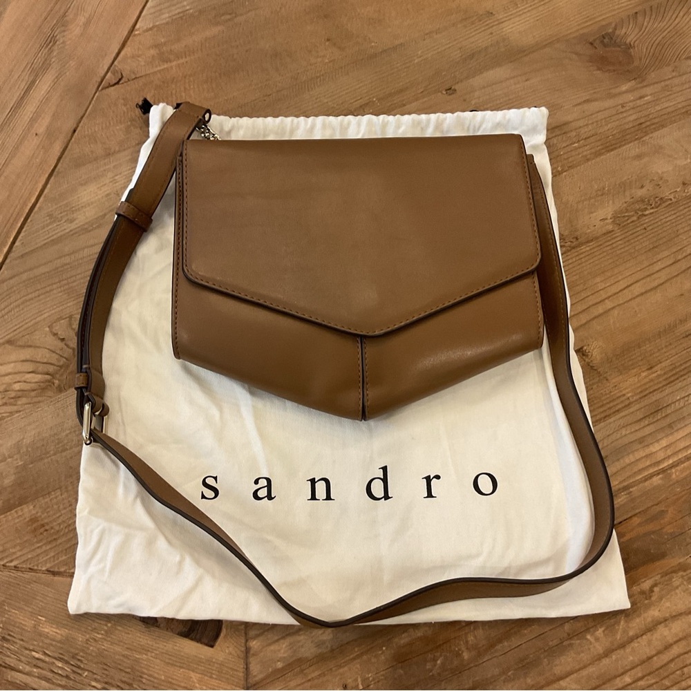 Sandro Paris Envelope Crossbody Bag Cognac Leather Gold Chain‎ – NWT - Picture 9 of 12